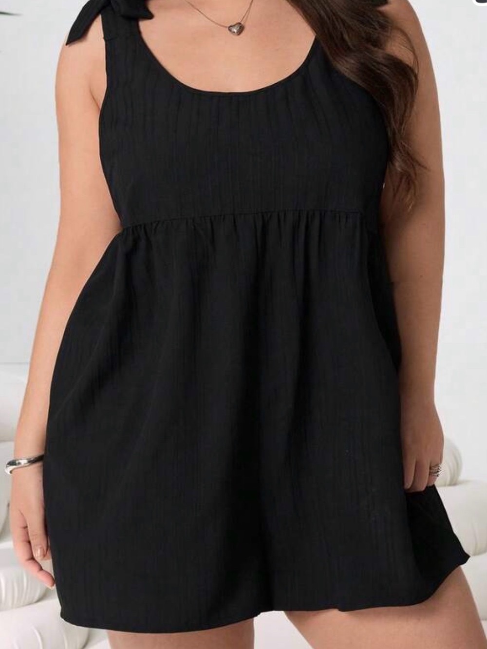 Black Tie-Shoulder Babydoll Romper